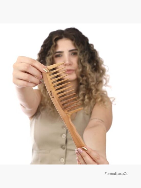 Wide Tooth Wooden Comb Handmade Natural Anti-Static Detangling Hair